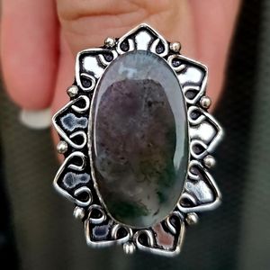 New Moss Agate 925 Silver Ring.